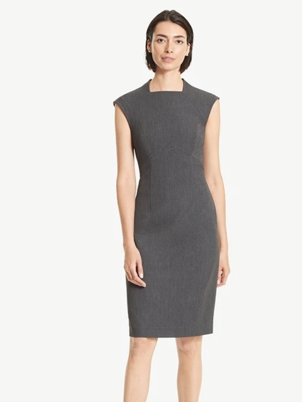 MM Lafleur Virgin Wool Gray Tailored Sleeveless Midi Dress